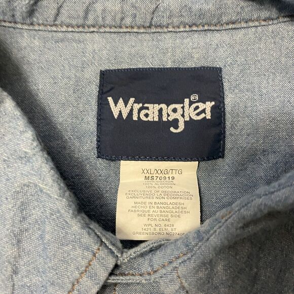 Wrangler Western Pearl Snap Light Wash Denim Long Sleeve Shirt Mens XXL - Picture 4 of 11